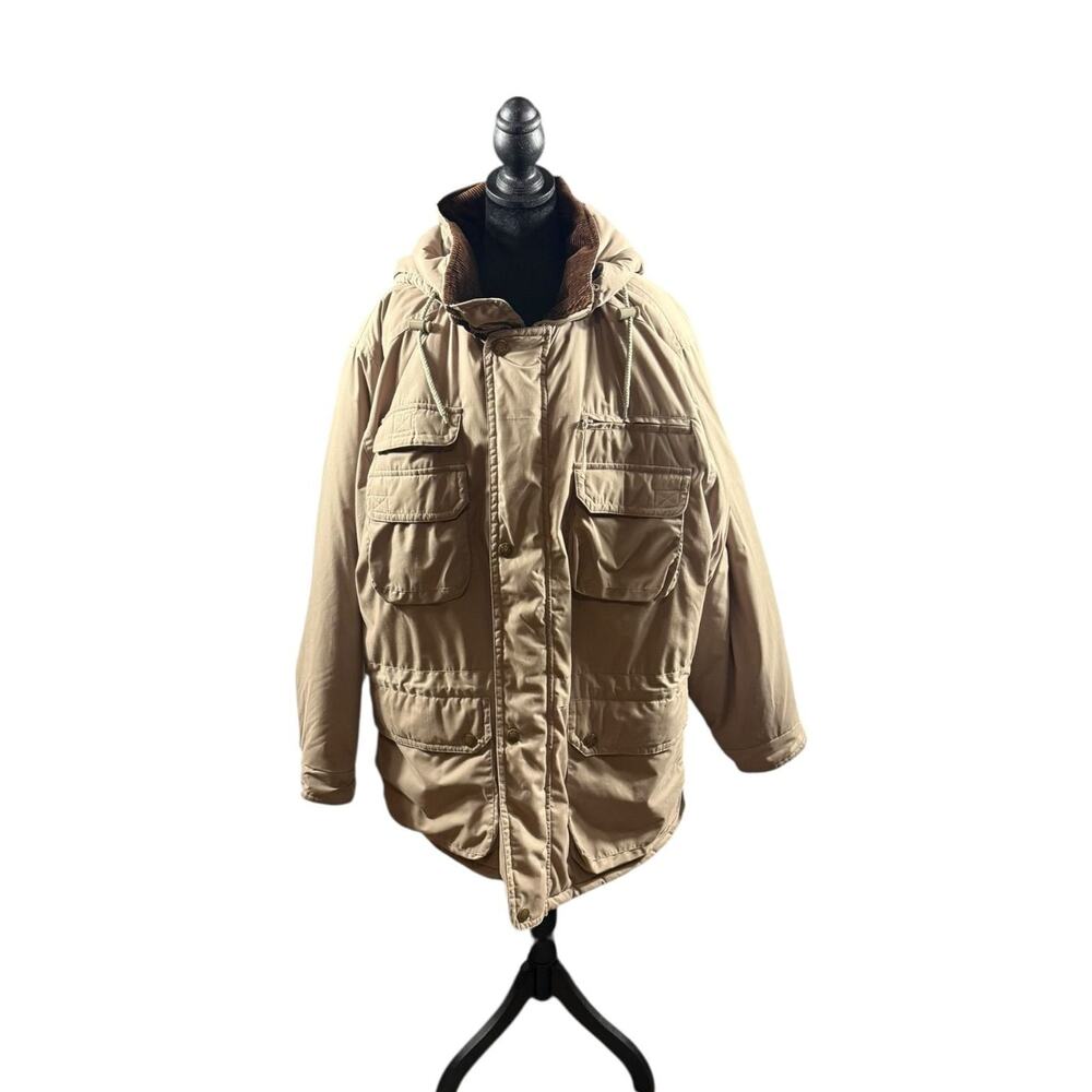 Vintage Canyon Guide Outfitters Tan Utility Parka Jacket Flannel Lined XL